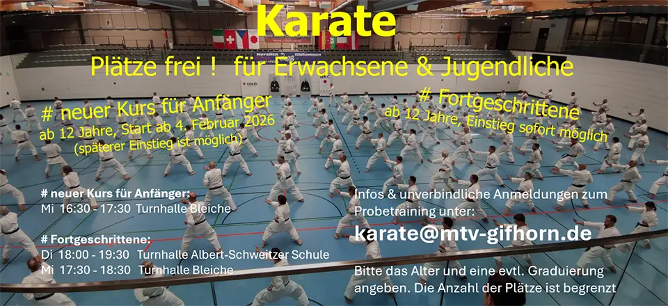 Flyer Karate mit Werbung für freie Plätze und neue Kurse - siehe Trainingszeiten